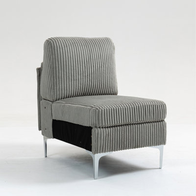 Module de siège modulaire sans accoudoirs, canapé modulaire en velours côtelé, fauteuil d'appoint modulaire sans accoudoirs avec coussin de dossier, gris