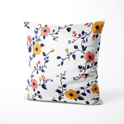 Country Farmhouse Throw Pillow - Patchwork Pink And Yellow Cherry Blossoms Printed Cushion