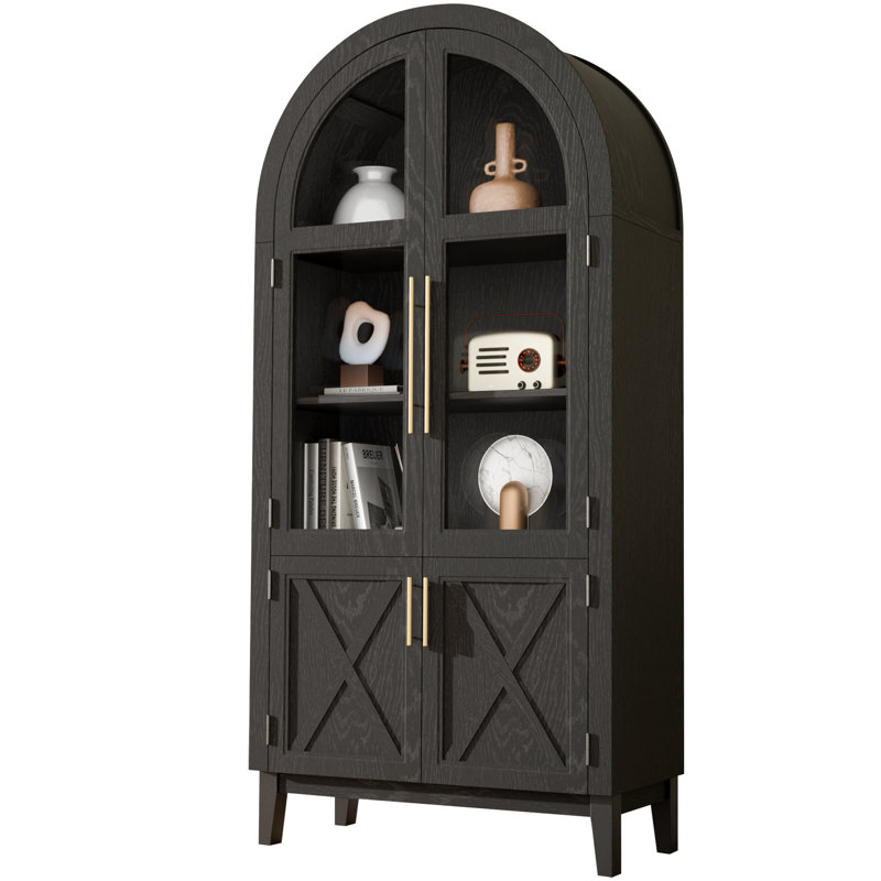 Arch Storage Cabinet With Beech-wooden Door, 5 Tier Farmhouse Buffet Cabinet, Arched Display Floor Cabinet With Storage For Dining Room/home Office(74”)