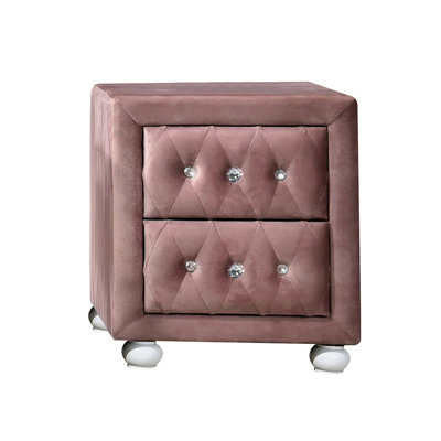 Pink Bedroom Nightstand With Metal Glide Mechanism - Smooth And Functional 2 For Ample Storage Modern Style