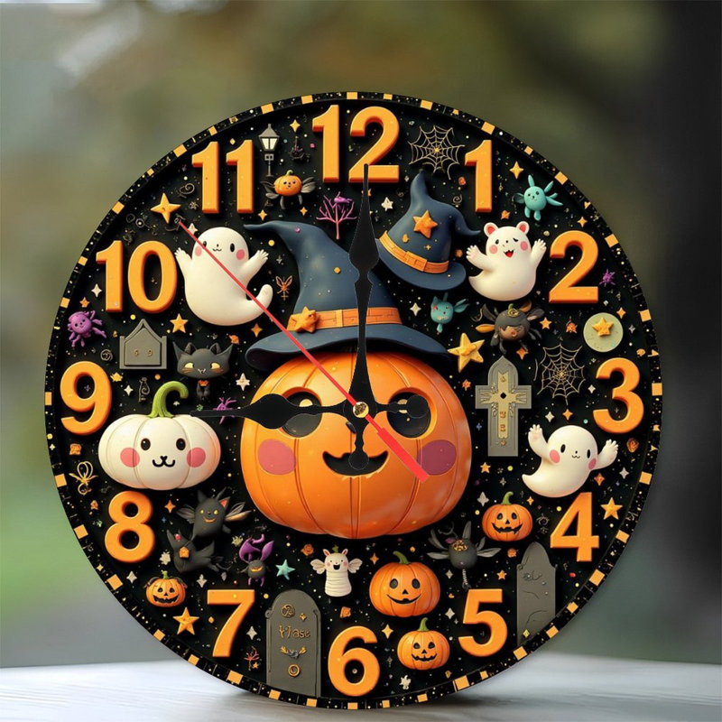 Horloge d'Halloween citrouilles fantômes chauves-souris