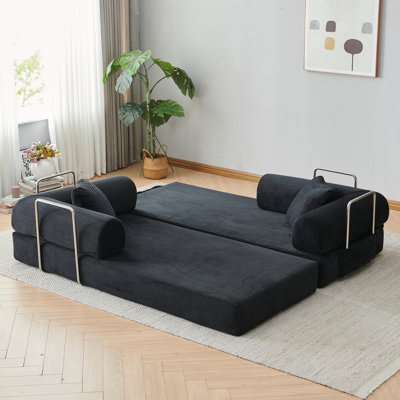 79" King-Size Futon Bed Corduroy Convertible Sleeper Sofa Floor Futon Couch With 2 Pillows - No Assembly Required