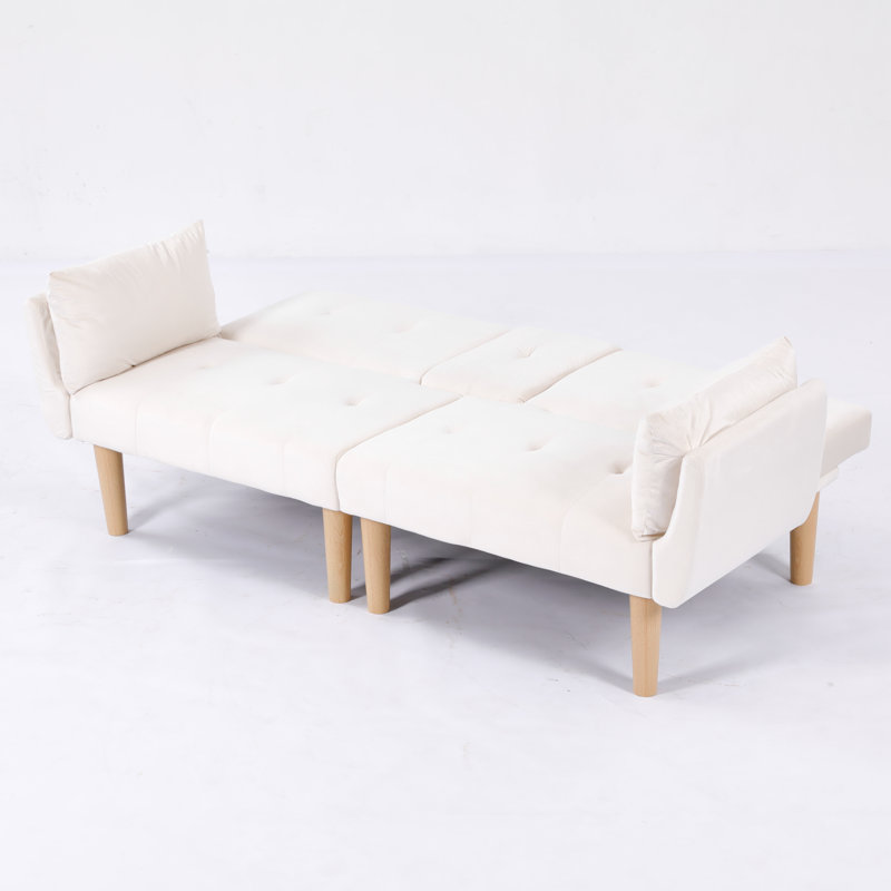 Canapé double pliable beige de 72 pouces, revêtement en velours doux, canapé confortable pour 2 personnes pour salon ou appartement.