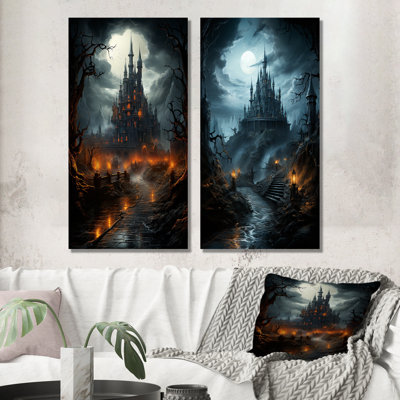 «Haunted Castle At Nightfall I», ensemble de 2 impressions sur châteaux