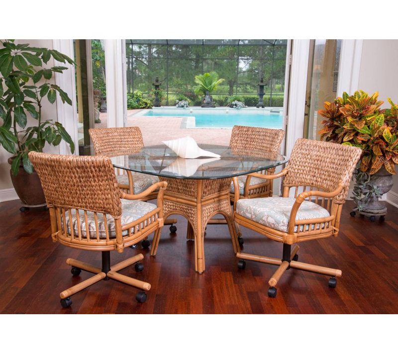 Ensemble repas pour 4 personnes Charrie, Miel antique, H 30 po x l 42 po x P 42 po, Turquoise Phins