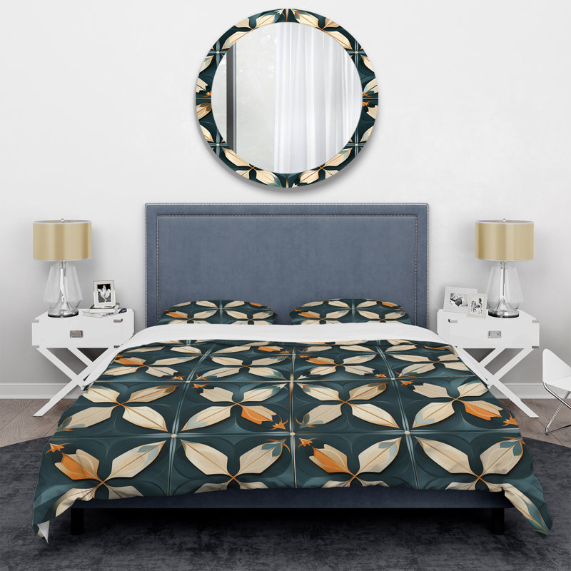 Victorian Elegance Blue Title Geometric Shapes Duvet Cover, King Duvet Cover + 2 King Shams