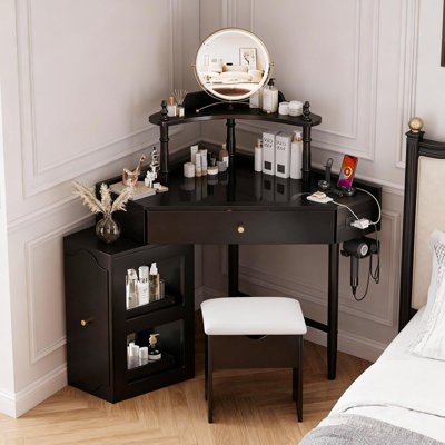 Triangle Makeup Vanity with Charging Station & Storage Cabinet by Latitude Run