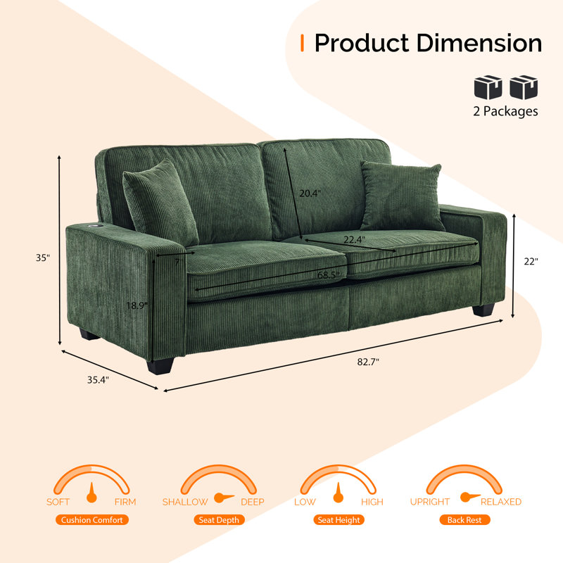 35"W Corduroy Loveseats In Green, Green