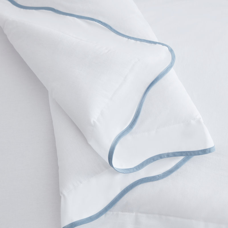 Martha Stewart Simple Scallop Cotton Blue Comforter Set, Queen Comforter + 2 Standard Shams, Blue
