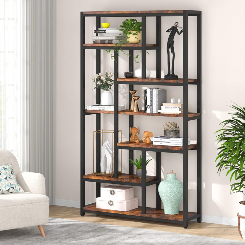 78.7" Extra Tall Industrial Etagere Bookcase With Shelves Organizer For Living Room, Bedroom, Rustic Brown