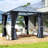 Patio Hardtop Steel Gazebo with Polycarbonate Roof, Curtains and Netting-94003062-94003060