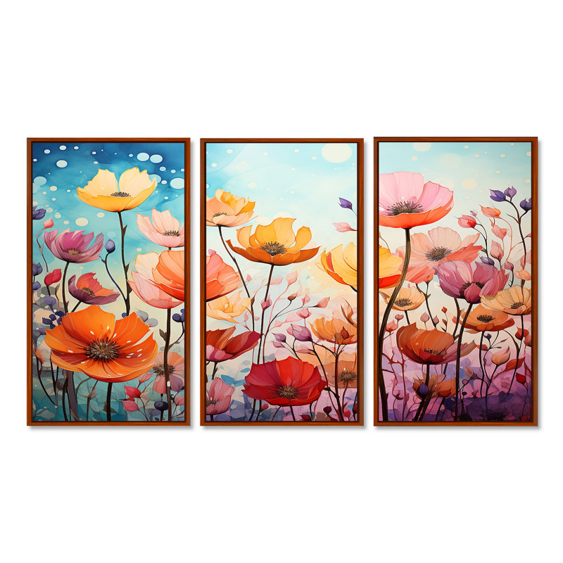 Ensemble de salon Warlick - Poppy Wall Art, H 40 po x l 60 po x P 1 po, Cadre flottant brun