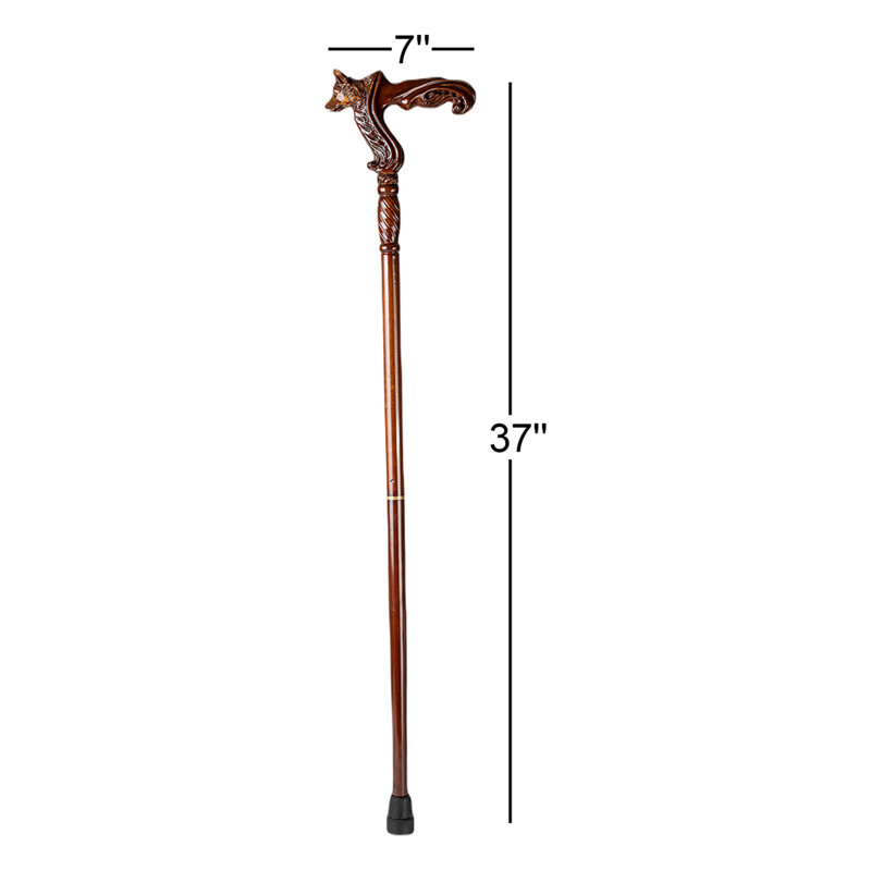 Hand Carved Wooden Walking Cane With Ergonomic Handle And Rubber Tip For Men And Women - Fashionable Unique Walking Stick For Seniors - 37 Inch (Wolf)