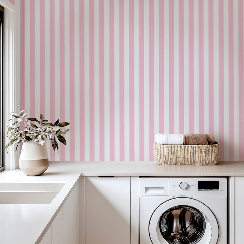 Rouleau de papier peint à rayures verticales Blush