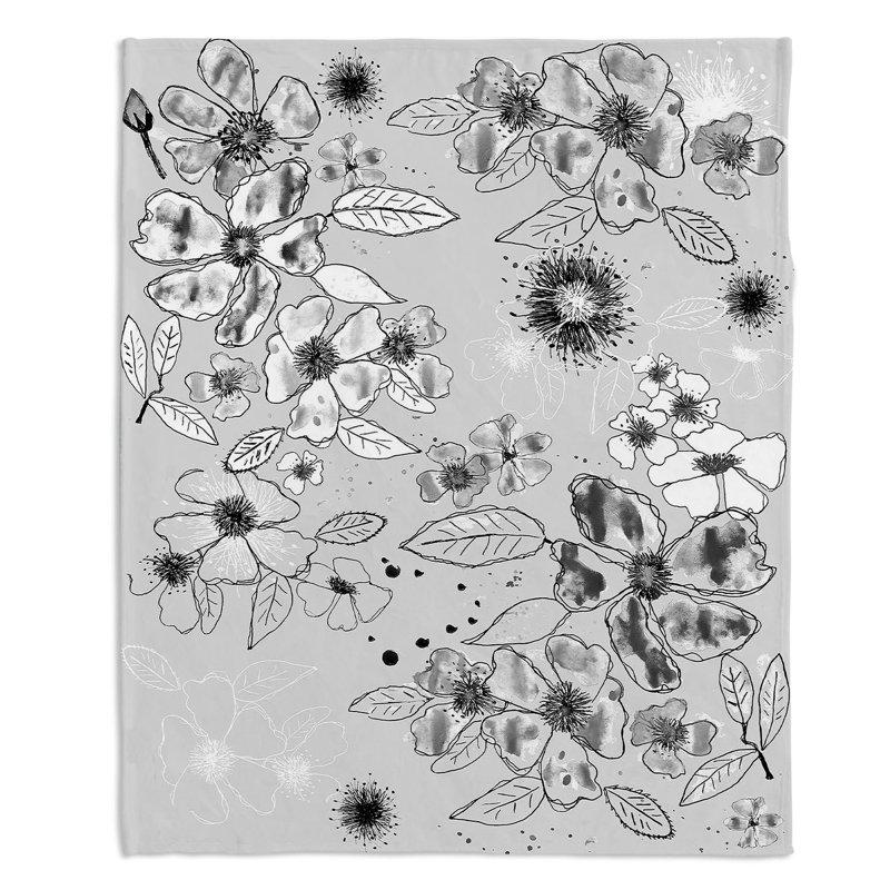 Couverture sherpa à gris doux de fleurs tirées, l 68 po x L 80 po