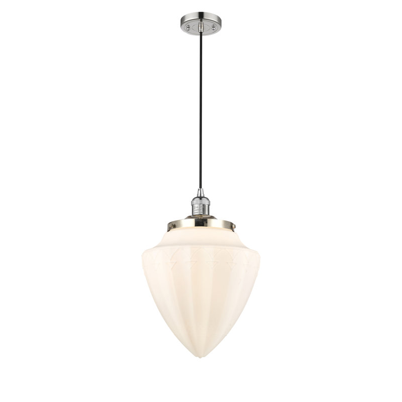 Luminaire suspendu simple à 1 lumière, Nickel poli, Blanc mat