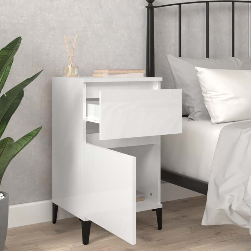 Amedeu 40cm W Manufactured Wood,Metal Bedside Table,  White, Set of 2