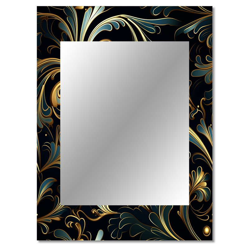 Motif damassé de luxe or et vert Naser - miroir mural décoratif Ikat, grand miroir Ikat, impression d'art en métal