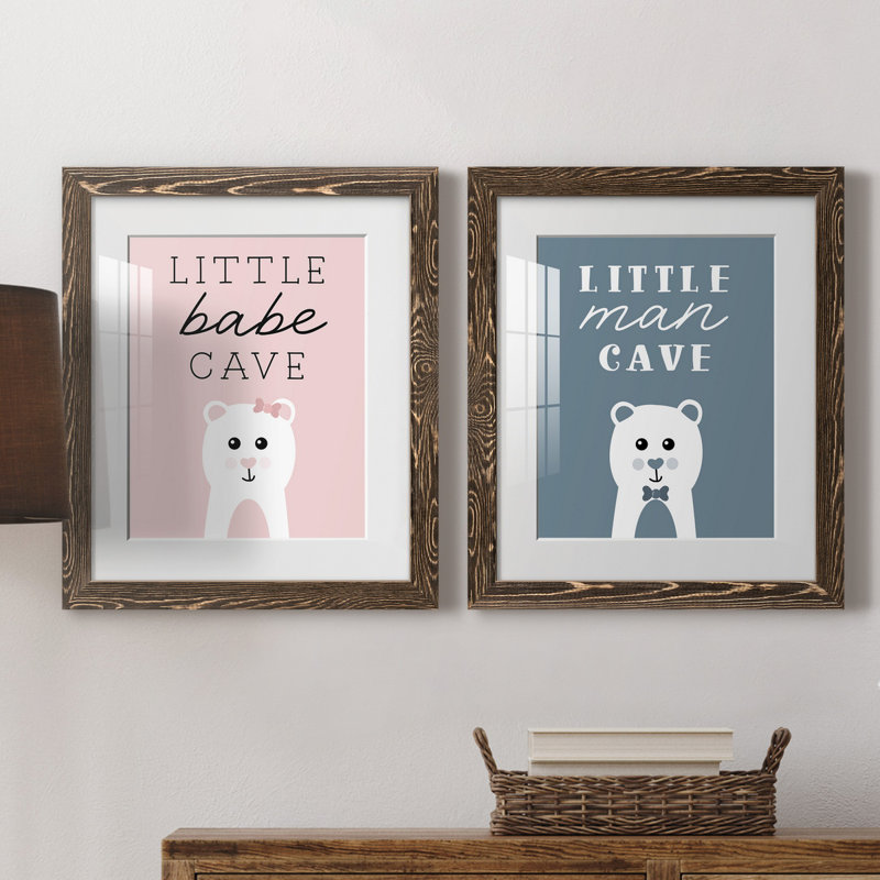 «Little Babe Cave», ensemble de 2 impressions, Blanc, Papier, cadre noyer, H 20 po x l 17 po x P 1 po