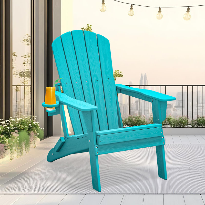 Chaise Adirondack pliante de 3e génération, aspect bois, porte-gobelet, PEHD résistant aux intempéries, idéale pour la piscine ou la pelouse.
