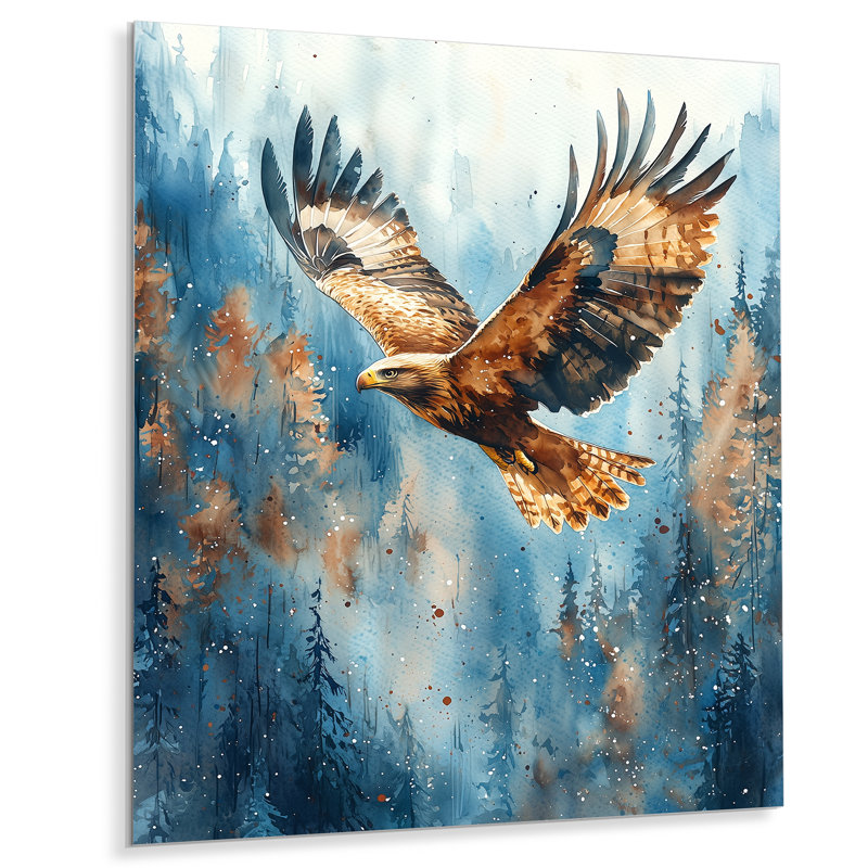 Aigle brun en vol III - oiseau, impression sur métal, H 20 po x l 12 po