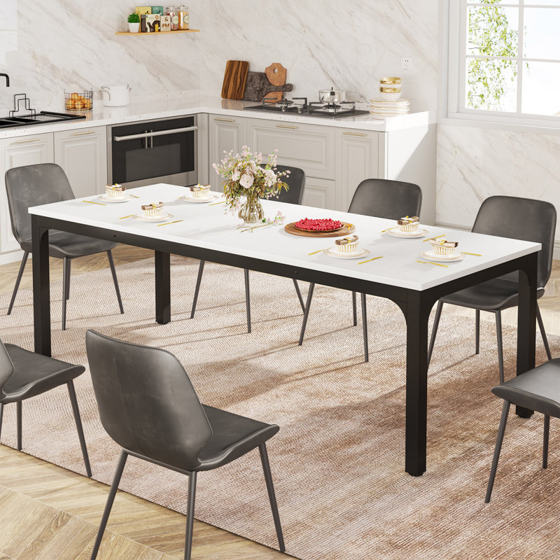 Lamekia Metal Base Dining Table, White, Black