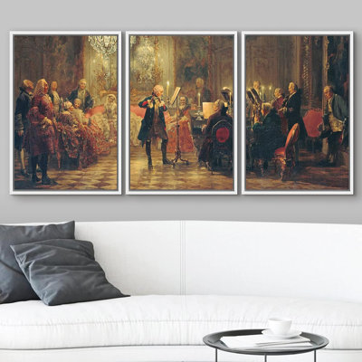 Famous Artwork " Concert With Frederick The Great By Adolph Menzel Oil Painting Fine Art Reproduction " 3 - Pieces