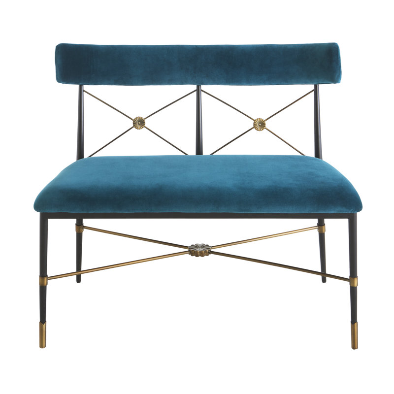 Teal Velvet Two-Seater Dining Bench with Metal Legs