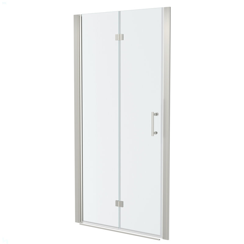 32"W X 72"H Fold Frameless Shower Door With Tempered Glass, Brushed Nickel
