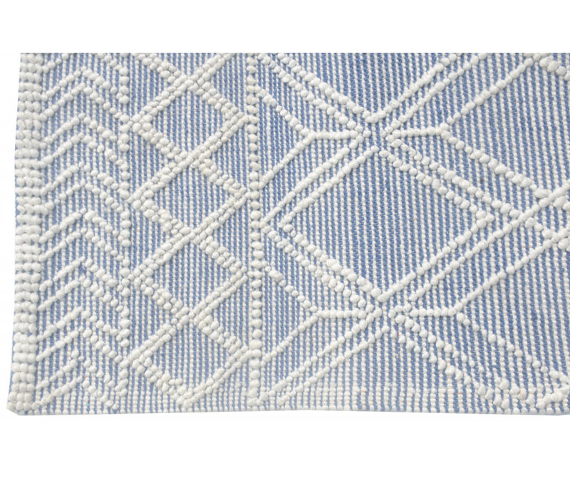 Tapis bleu ivoire à motif géométrique tribal, Rectangle 5 pi x 7 pi