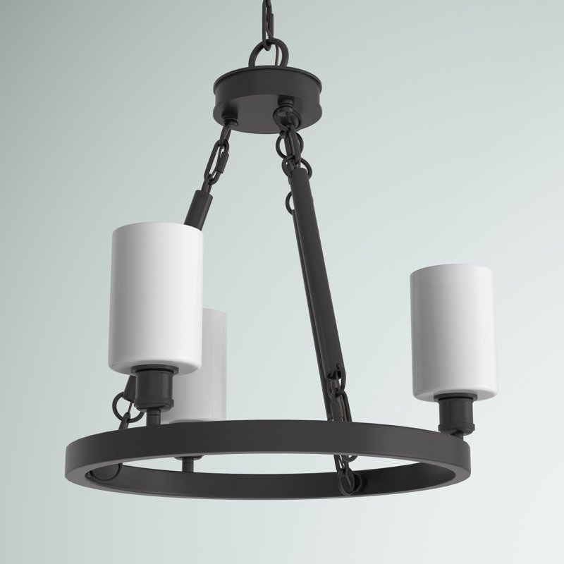 Lustre en roue de chariot à 3 lumières de style bougie Nicolao, Blanc mat, Ampoule DEL 6 watts Vinage