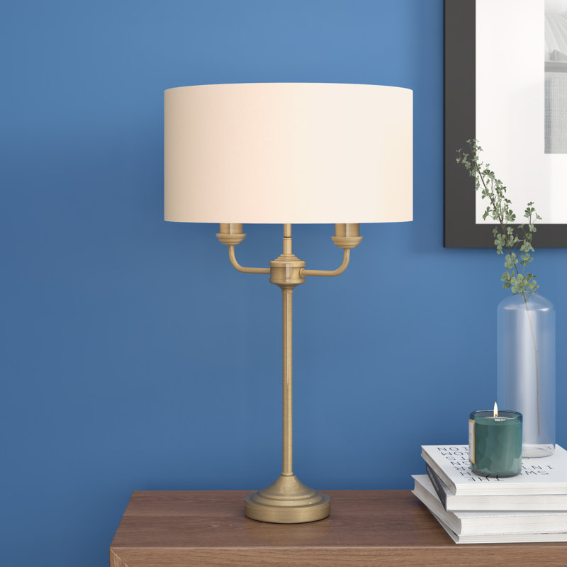 Assante Metal Buffet Lamp, Antique Brass, Cream