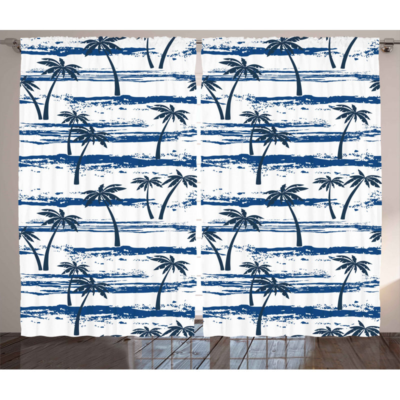 Palm Tree Semi-Sheer Rod Pocket Curtain Panels, 54" x 63"