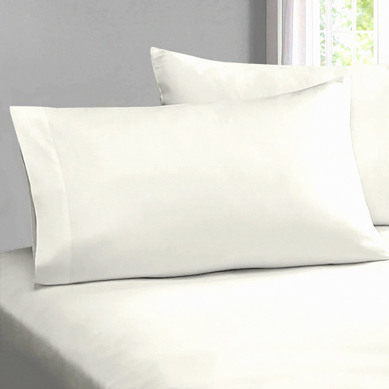 Luxury Cool Cotton Pillowcase Set - 400 Thread Count Off White Pillowcases with Stylish 4" Hem - Set of 2 Long Staple Cotton Pillow Covers