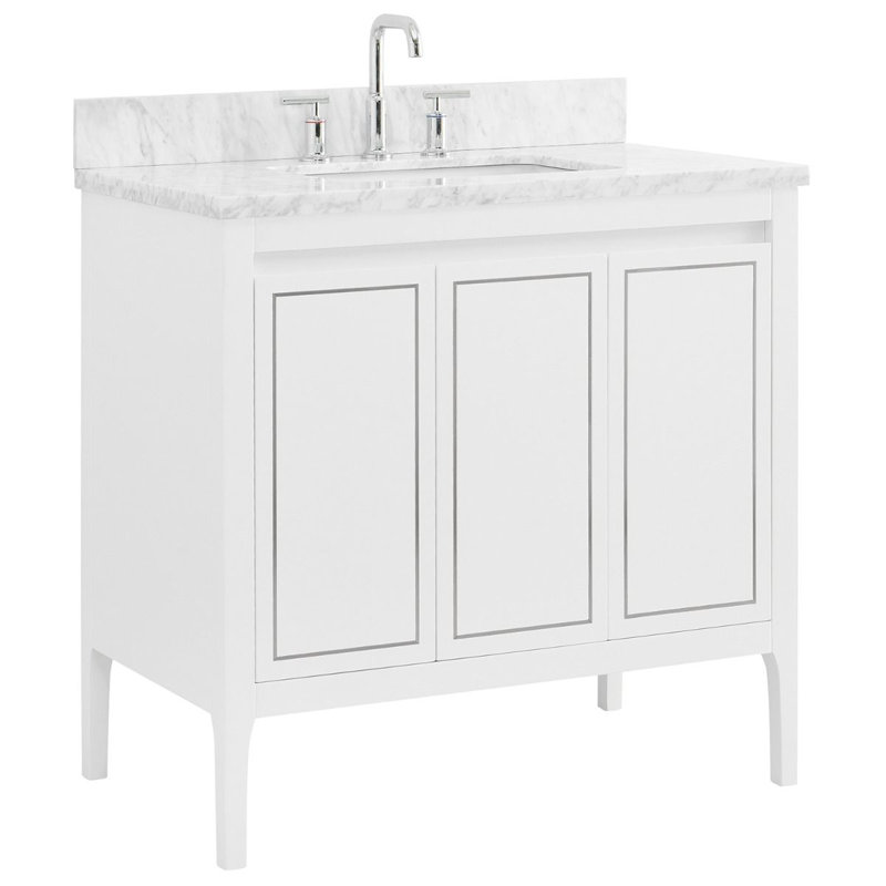 Meuble-lavabo simple 36 po avec comptoir en marbre de Carrare, Blanc