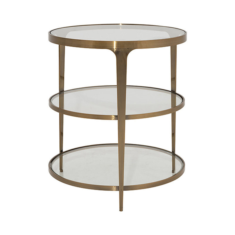 Vienna Glass Top End Table, Antique Brass