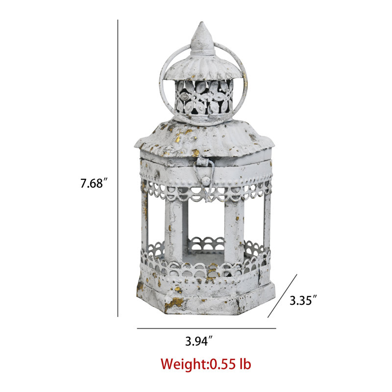 Vintage Candle Lanterns, Farmhouse Candle Holders ,Set of 2 , White
