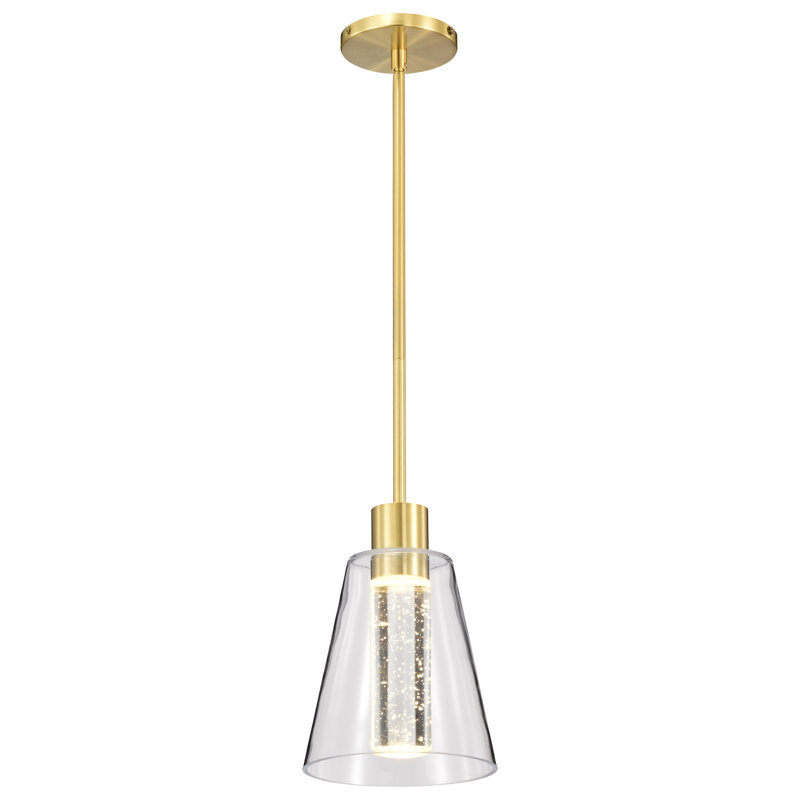Abbondio - LED Pendant - K9 Bubble Crystal - 3000K CCT, 46" H x 7.25" W x 7.25" D, Brushed Brass