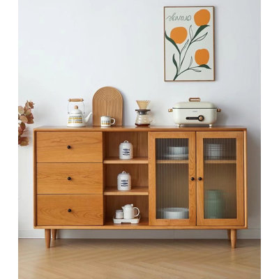 Japanese-style Cherry Wood & Glass Sideboard