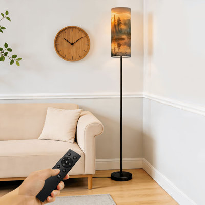 Lampe sur pied Forest Sunrise à intensité variable moderne avec télécommande et pédale, abat-jour, abat-jour, grand lampadaire pour le salon, la chambre et le bureau