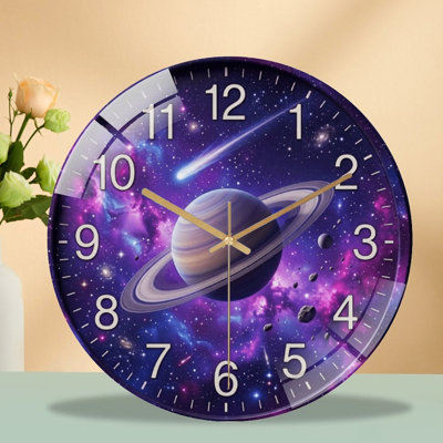 Horloge murale silencieuse en verre trempé de 30 cm, « Cadran Saturne », sans tic-tac, fonctionne avec des piles (piles AA non comprises), décoration artistique pour la maison