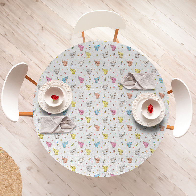 Ebern Designs Animal Fitted Round Tablecloth MMulticolor 75381, 64.17" Round