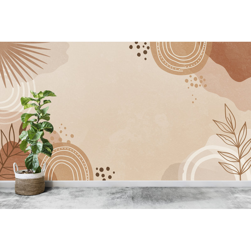 Papier peint abstrait bohème - tons neutres, esthétique minimaliste, murale moderne, terre cuite et beige 615RS (Peel-N-Stick) RS615