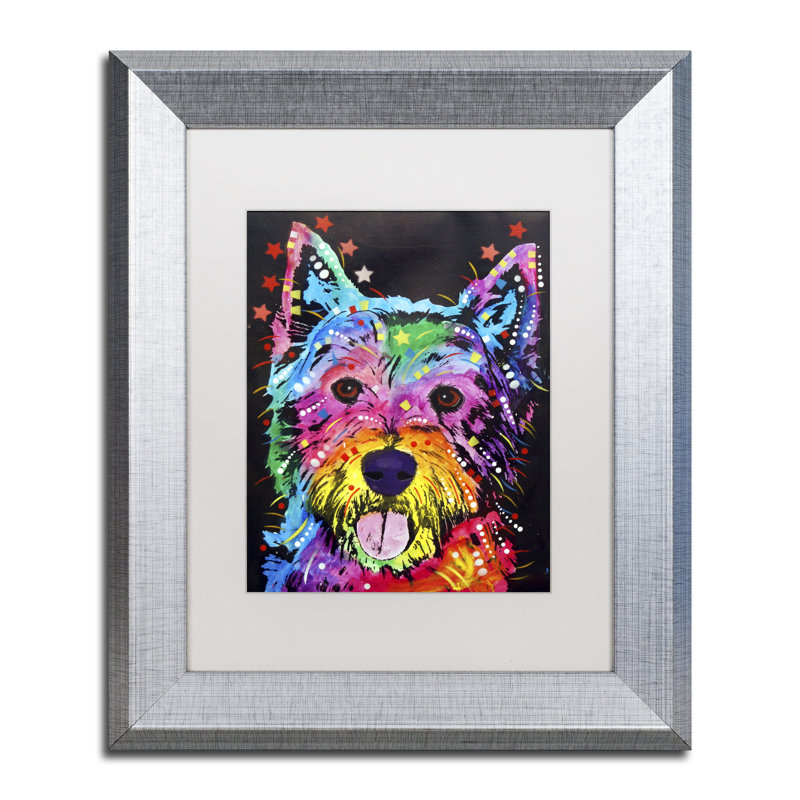 « westie », reproduction d’art sur toile encadrée, H 14 po x l 11 po x P 0,5 po, Blanc, Cadre argenté