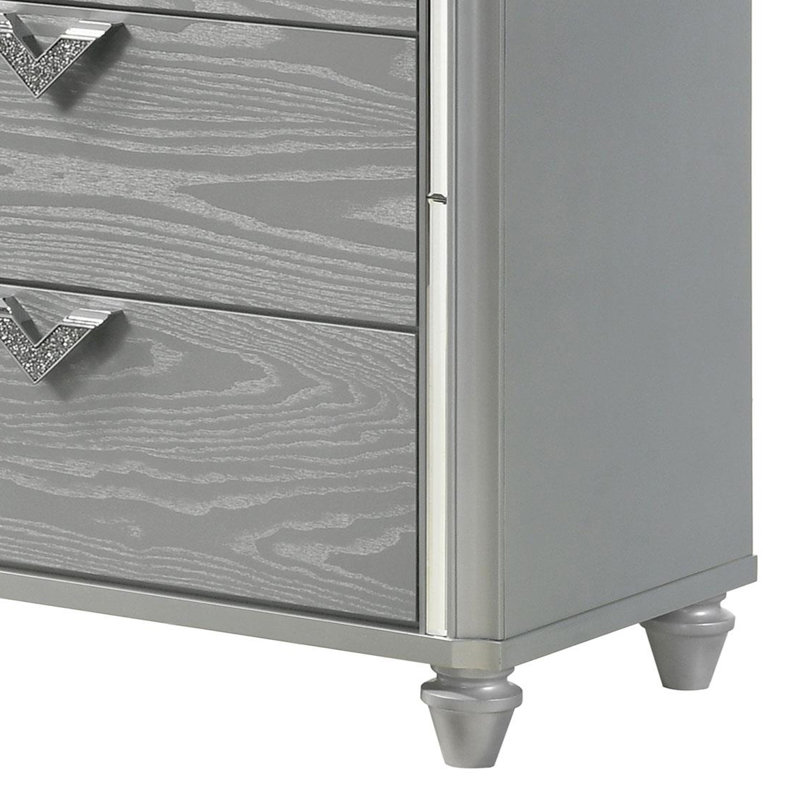 Commode 6 tiroirs argent clair