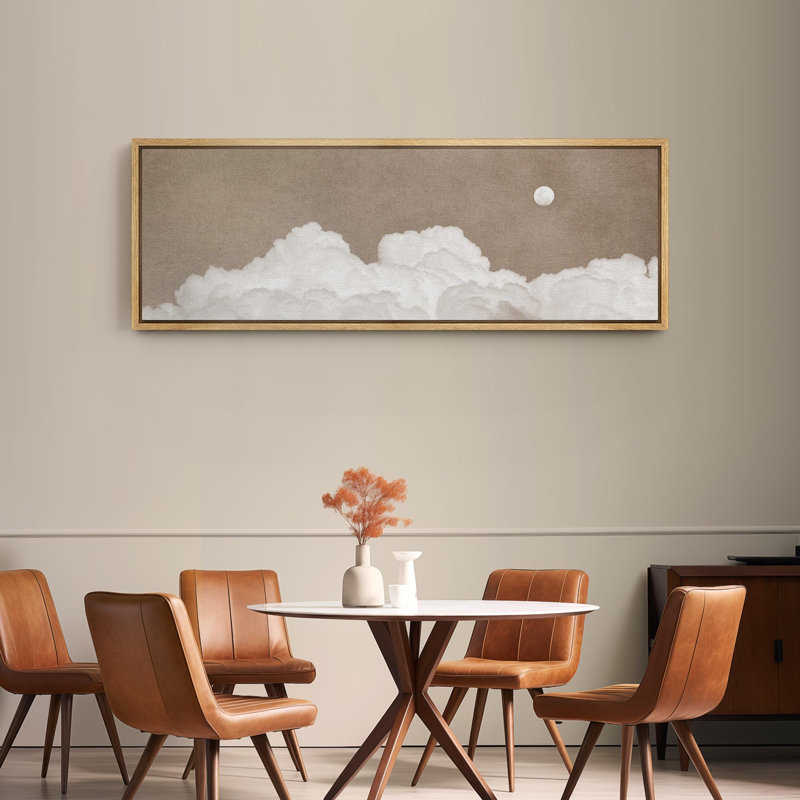 Cloudy Moon Serene Sky Scene Modern Art, 20" H x 60" W, Natural