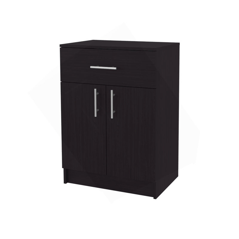 Garde-manger en mélamine Wengue avec 2 portes et 1 tiroir