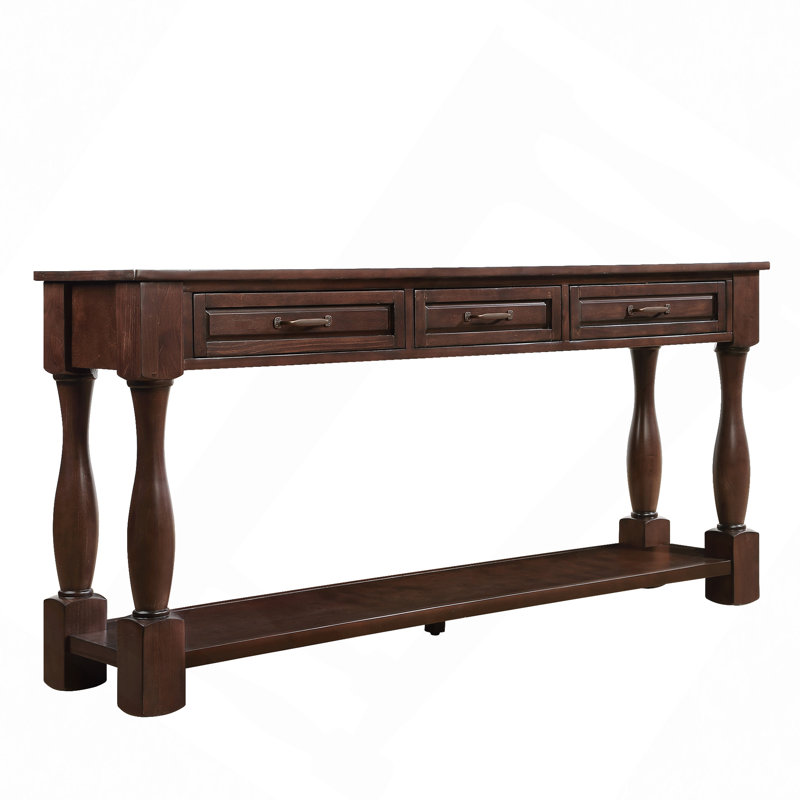 Console en bois de 63 po avec 3 tiroirs et 1 tablette inférieure pour le couloir d'entrée, Espresso