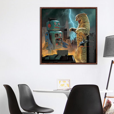 Catzilla Vs Robot by Vincent Hie - Print on Canvas