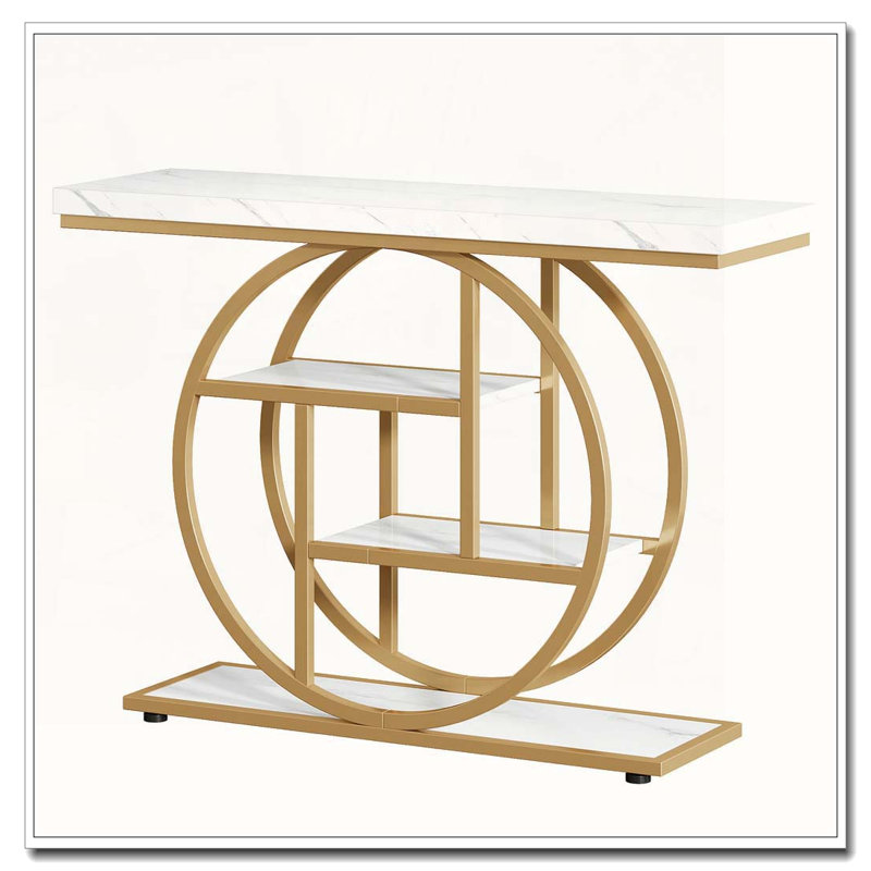 Industrial Four-Tier Console Table with Circle Base Storage